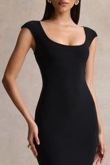 Piper | Black Square-Neck Maxi Dress With Cap-Sleeves