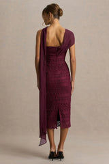 Secret | Burgundy Bandeau Lace Midi Dress With Scarf Detail