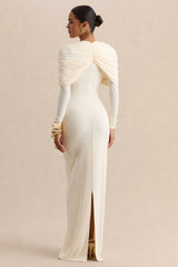Evessa | Cream High-Neck Maxi Dress With Gathered-Detailing
