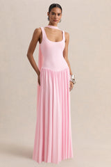 Aurina | Pink Square-Neck Maxi Dress With Scarf-Detail