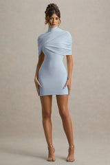 Perdi | Powder Blue Bodycon Mini Dress With Twisted Cape
