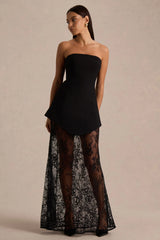 Brandi | Black Bandeau Maxi Dress With Lace Skirt