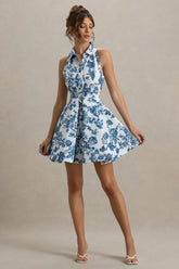 Paulie | Blue Porcelain Print Poplin Skater Mini Dress