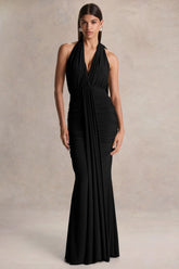 Roselani | Black Halter-Neck Maxi Dress With Open-Back