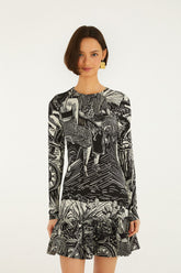 Black Ruta Ruffled Hem Mini Dress