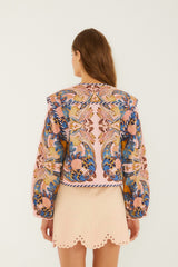 Soft Pink Sea Garden Scarf Buttoned Jacket