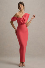 Angelina | Pink Draped Shoulder Maxi Dress