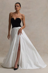 Lucienne | Black & Cream Sweetheart Corset Split Maxi Dress