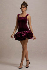 Sutton | Port Velvet Square-Neck Ruffle-Hem Mini Dress