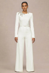 Prize | Cream Crew-Neck Jumpsuit With Embellishment Detail