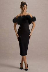 Alizzi | Black Bardot Midi Dress With Ruffle Trim