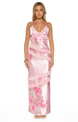 Inara Pink Floral Print Ruffle Maxi Dress