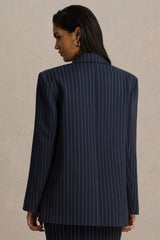 Alana | Navy Pinstripe Plunge-Neck Oversized Blazer