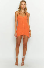 Oliviane Orange Ruched Knit Mini Dress