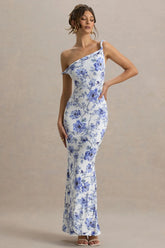 Lita | Blue Floral Twisted Asymmetric Maxi Dress