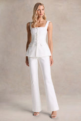 Aceline | White Square-Neck Tailored Jumpsuit