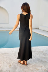 Sunset Drinks Linen Vest Top Black
