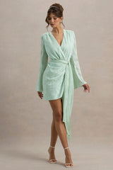 Doreen | Mint Long-Sleeve Wrap Mini Dress