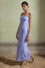 Samara | Purple Bandeau Maxi Dress With Cut-Out Crochet Hem