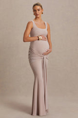 Baylin | Nude Square-Neck Maternity Maxi Dress With Ruched Detailing And Sash