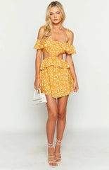 Alyssa Orange Floral Ruffle Mini Dress