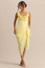 Letitia | Lemon Square-Neck Floral Detailed Wrap Midi Dress