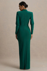 Kaylee | Bottle Green Cowl-Neck Maxi Dress With Draping Details