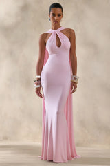 Rhoda | Light Pink Twist Halter-Neck Cape Maxi Dress