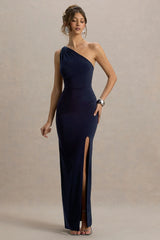 Dressing Up | Navy One Shoulder Maxi Dress With Open Back Detail