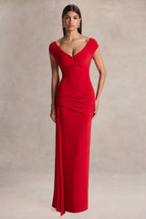 Petronia | Red V-Neck Maxi Dress With Wrap-Detail