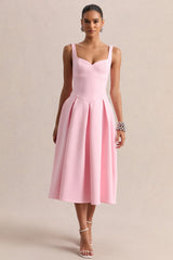 Greta | Light Pink Sweetheart-Neck Midi Dress