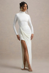 Victoria | White Long-Sleeve Maxi Dress With Wrap Skirt
