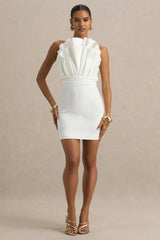 Pastoral | White Ruffled Asymmetric-Neck Mini Dress