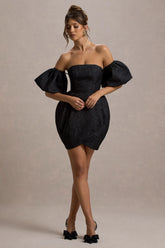 Ramone | Black Bardot Mini Dress With Tulip Hem
