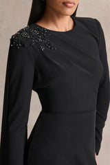 Reese | Black High-Neck Maxi Dress With Embellished Detail and Sash