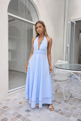 Spring Blossoms Halter Maxi Dress Blue
