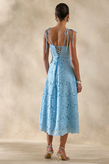 Anna | Powder Blue Square-Neck Midi Dress
