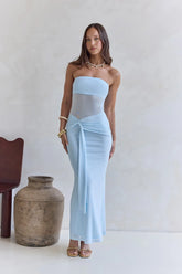 Remember The Days Strapless Mesh Maxi Dress Blue
