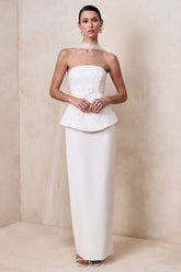 Naira | White Satin Bandeau Corset Maxi Dress