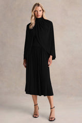 Honora | Black High-Neck Maxi Dress With Cape-Sleeves