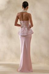 Corvina | Pink Embellished Floral Bandeau Corset Maxi Dress