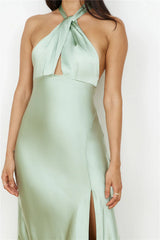 In My Feelings Satin Maxi Dress Sage