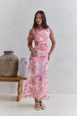 Hibiscus Off Shoulder Maxi Dress Pink