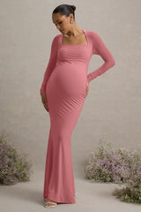 Abeam | Blush Pink Maternity Maxi Dress With Sheer Sleeves