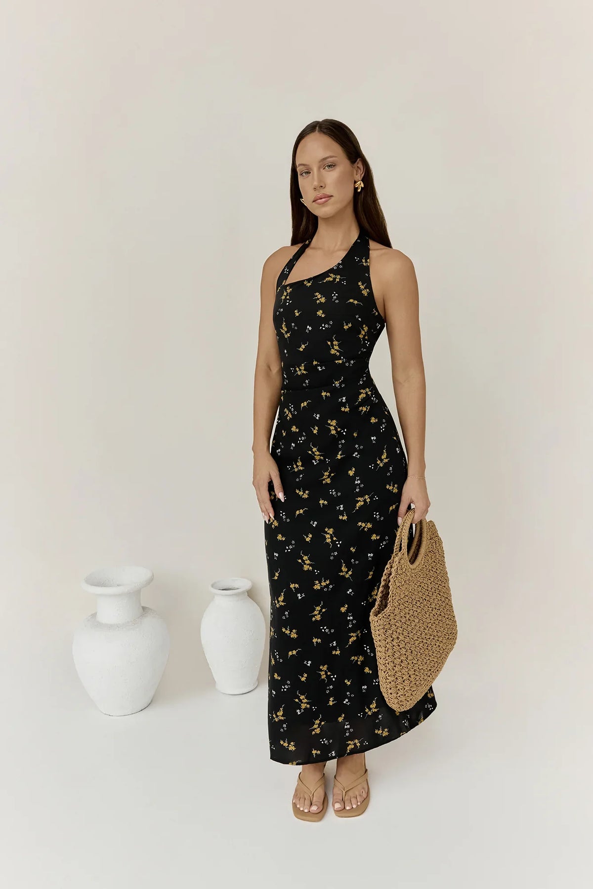 Scarlet Hues Halter Maxi Dress Black