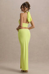 Aura | Lime Green Halter-Neck Cut-Out Split Maxi Dress