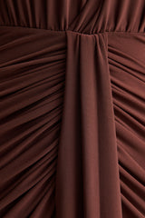 Lesley | Brown Plunge-Neck Maxi Dress