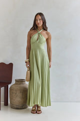 Perfect In Plisse Halter Maxi Dress Green