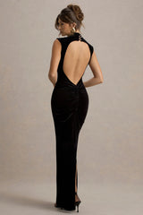 Samaria | Black Velvet High-Neck Maxi Dress