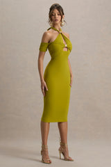 Selvina | Green Cut-Out Halter-Neck Midi Dress